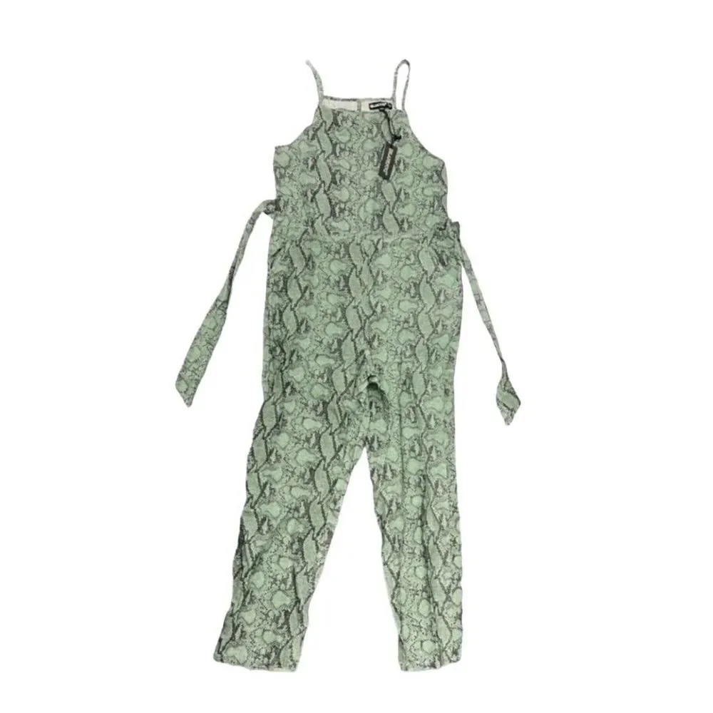 Blank NYC Jumpsuit Womans M Green Linen‎ Snake Skin One Piece Animal Print New